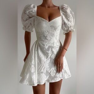 SHOWPO BRAILEY MINI DRESS - PUFF SLEEVE FIT AND FLARE DRESS IN WHITE